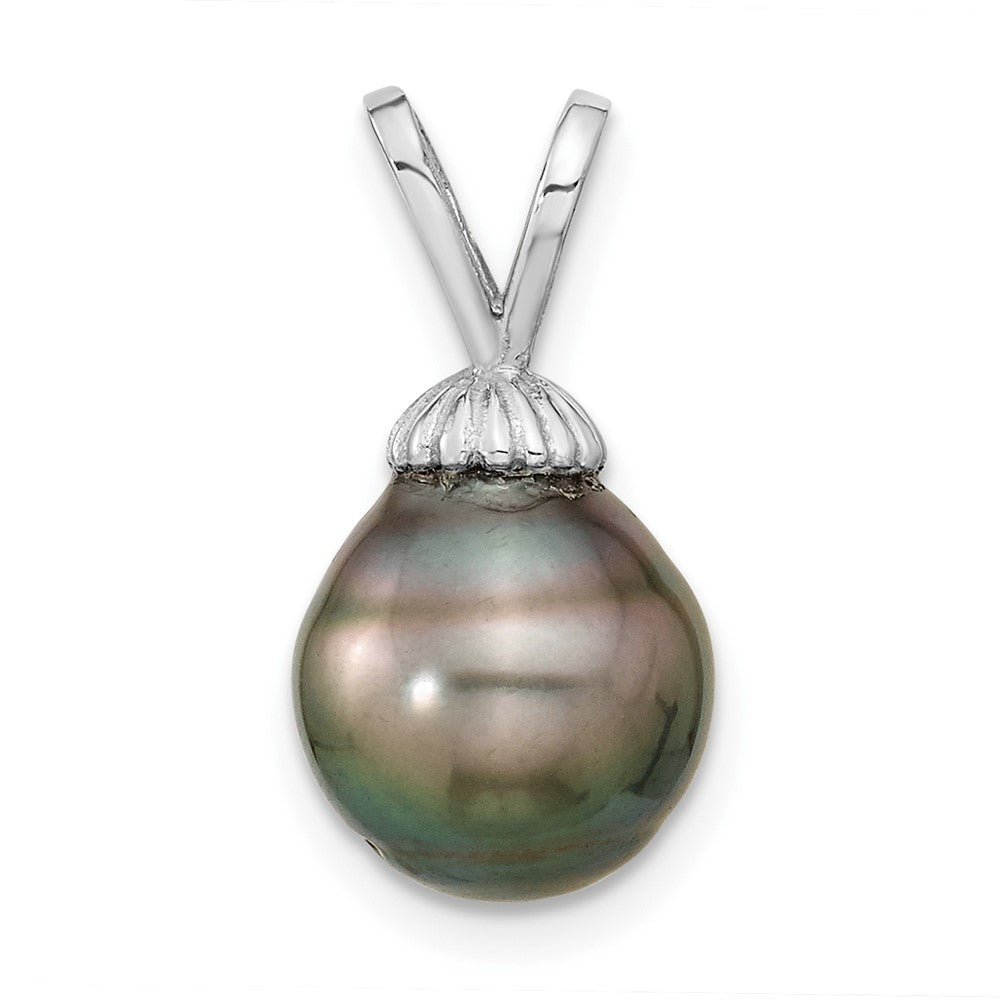 14k White Gold 9- Teardrop Black Tahitian Saltwater Cultured Pearl Pendant