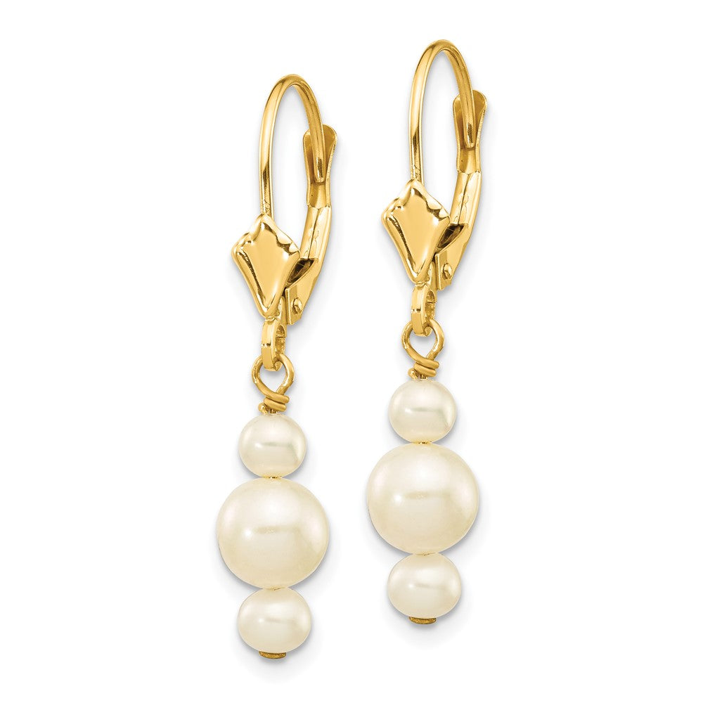 14k 3- and 5- White Semi-Round Freshwater Cultured Pearl Dangle Leverback Earrings