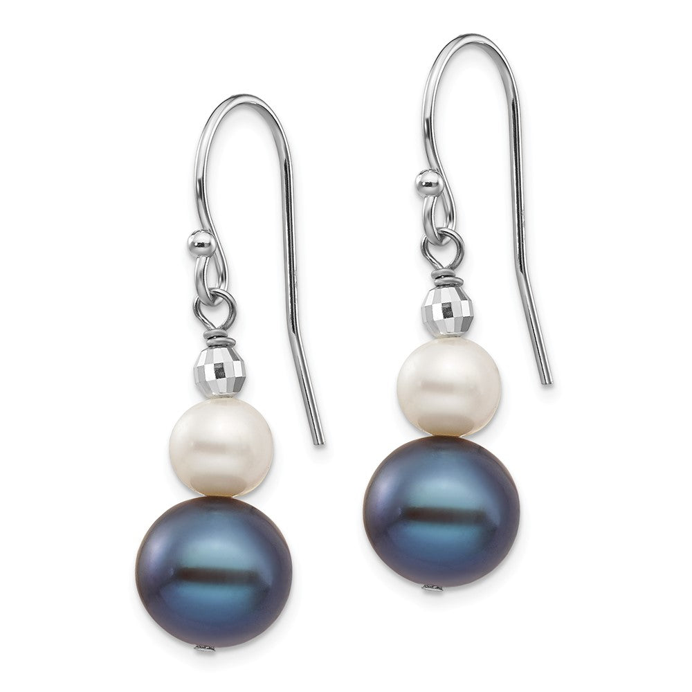 14k White Gold 6- Black and White Semi-round Freshwater Cultured Pearl Graduated Dangle Earrings