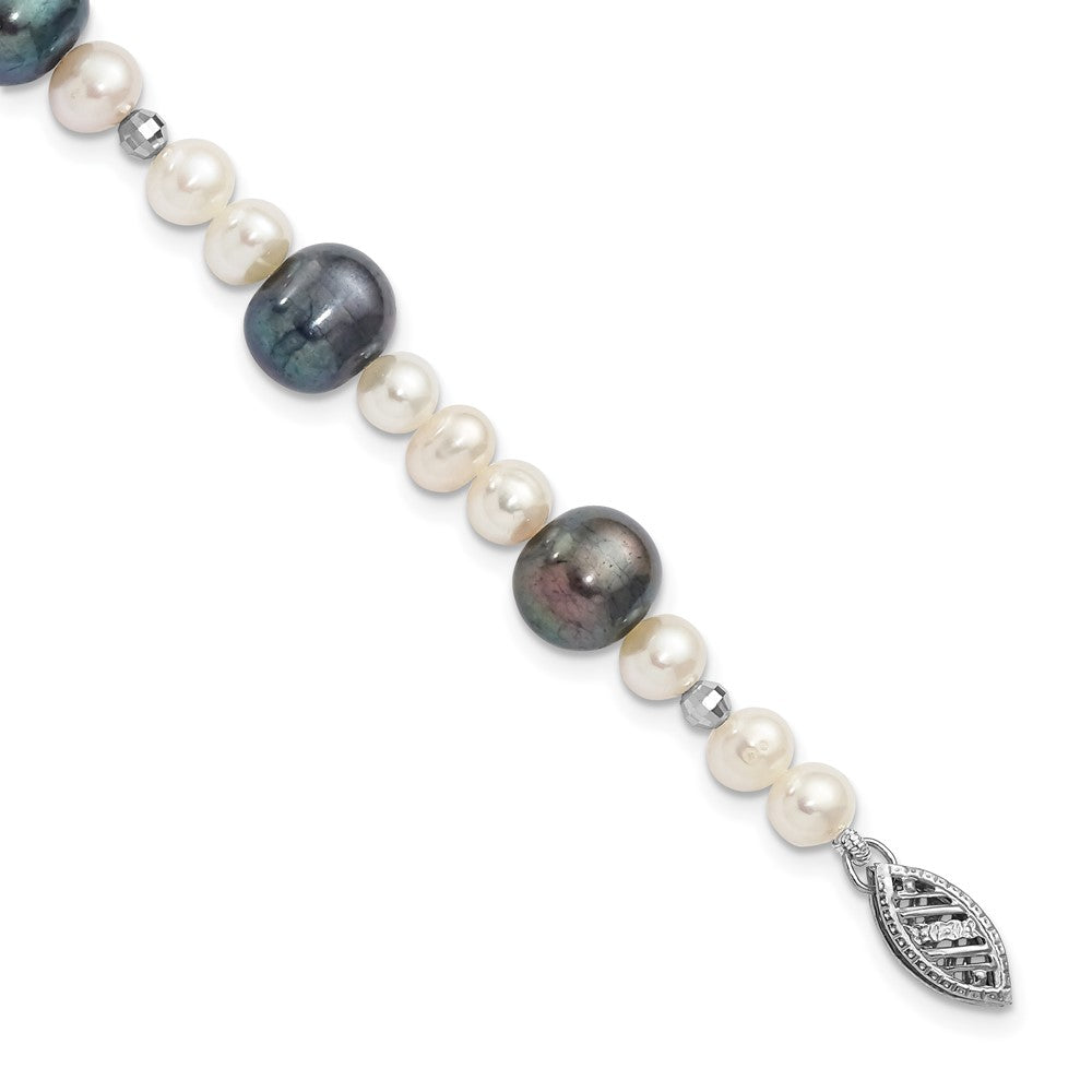 14k White Gold Black and White Semi-Round Freshwater Cultured and Mirror Bead Bracelet