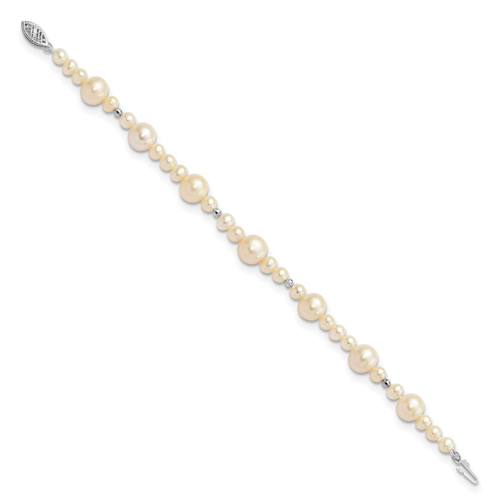 14k White Gold 5- White Near-Round Freshwater Cultured Pearl Beaded Bracelet