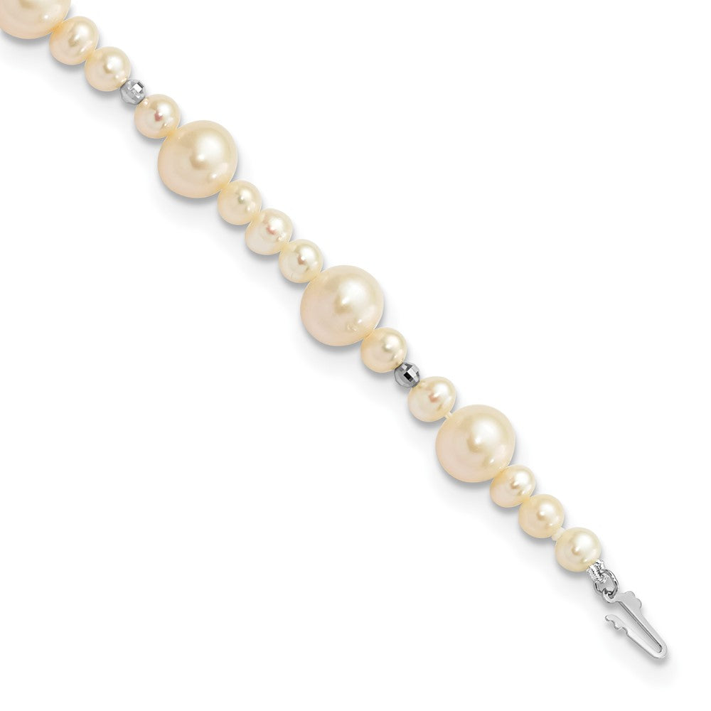 14K WG 5- White Near Round Freshwater Cultured Pearl Bead Bracelet