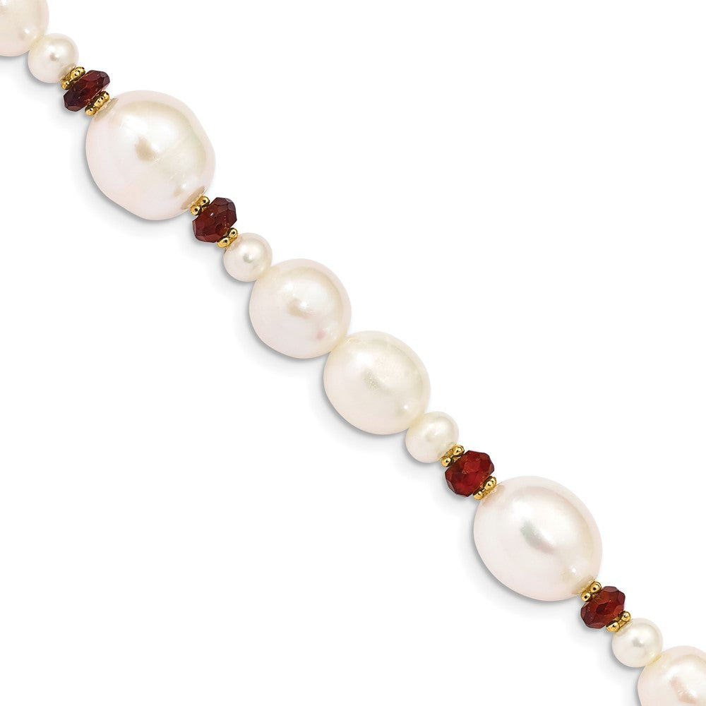 14K 6- White Semi-Round and Rice Freshwater Cultured Pearl and Garnet Beads Bracelet