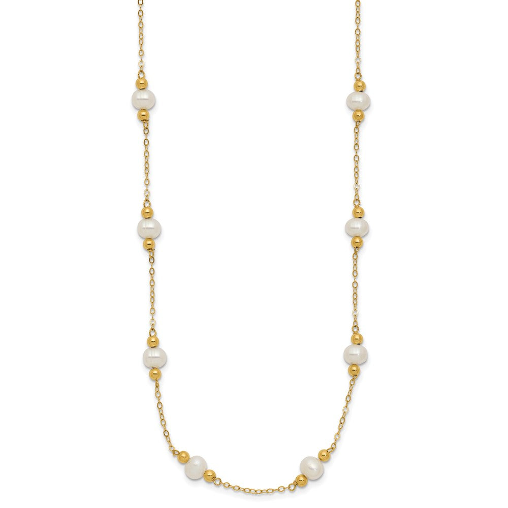 14k 5- White Near-Round Freshwater Cultured Pearl Beaded 12-Station Necklace
