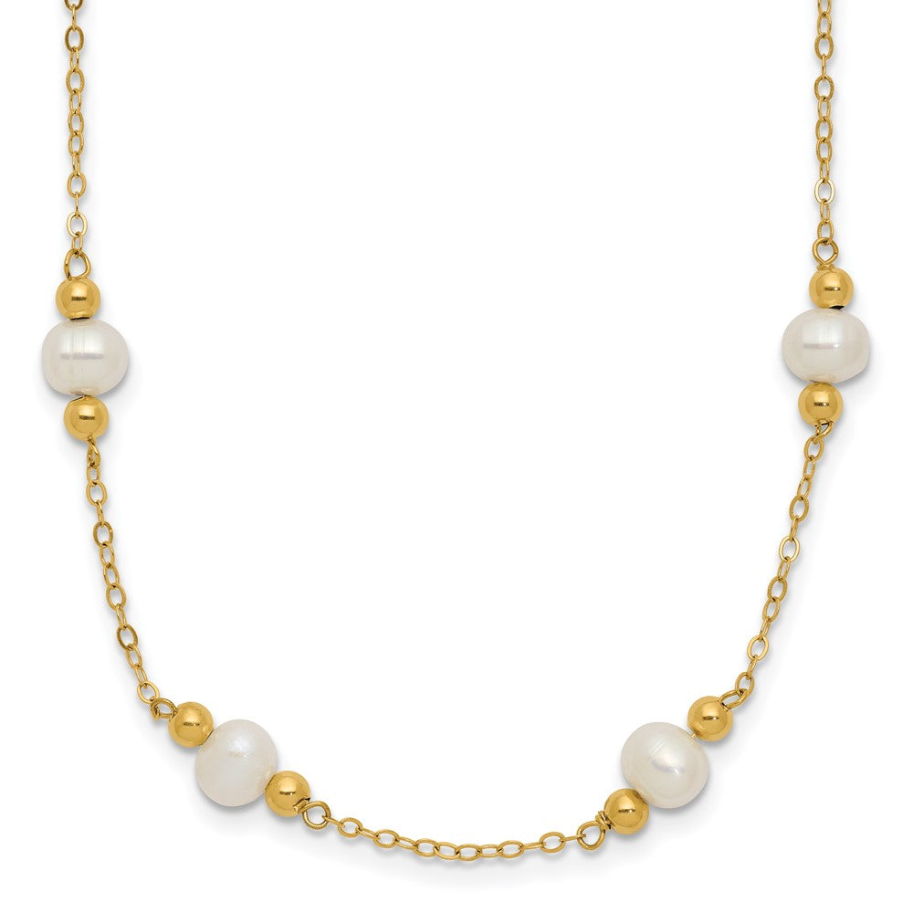 14k 5- White Near-Round Freshwater Cultured Pearl Beaded 12-Station Necklace