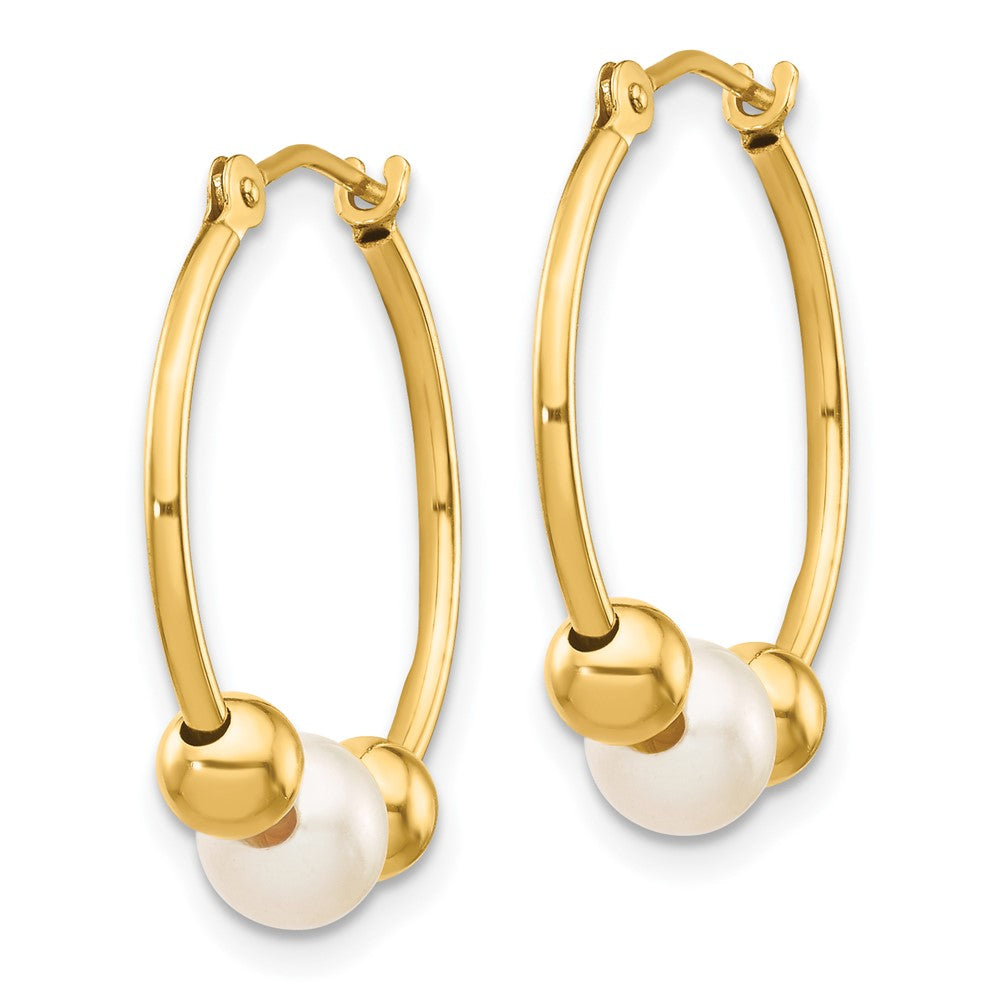 14K 5- White Semi-round Freshwater Cultured Pearl Polished Hoop Earring