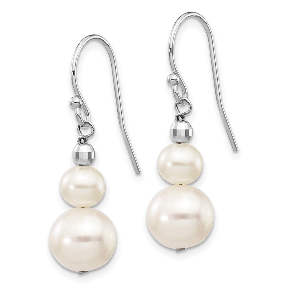 14k White Gold 6- White Semi-round Freshwater Cultured Pearl Graduated Dangle Earrings