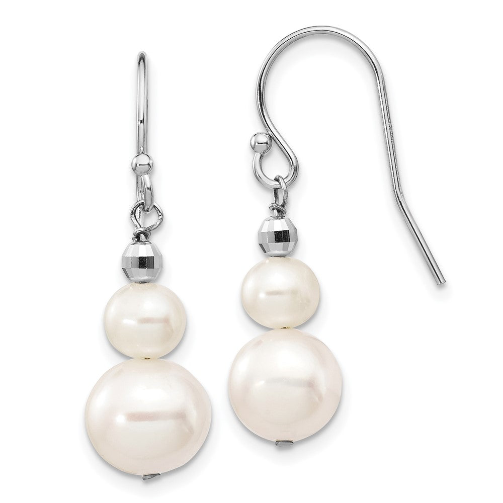14k White Gold 6- White Semi-round Freshwater Cultured Pearl Graduated Dangle Earrings