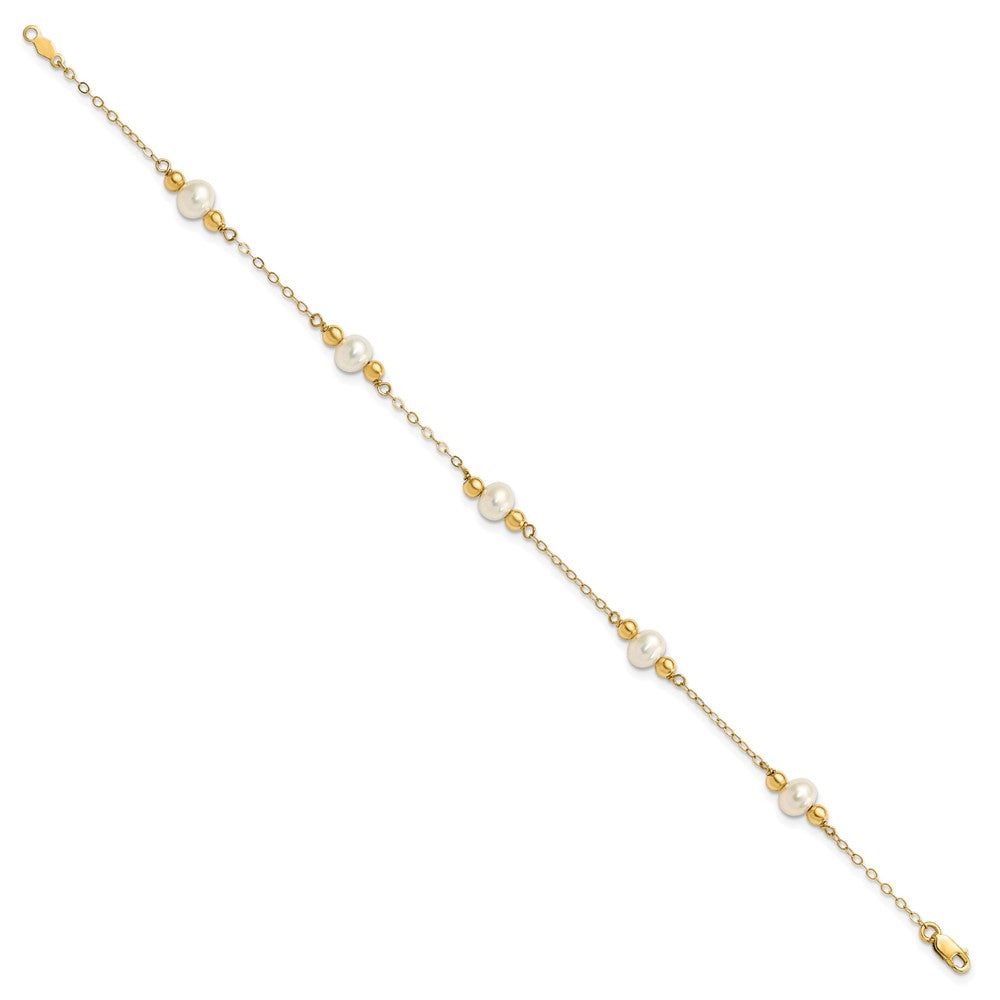 14k 5- White Near-Round Freshwater Cultured Pearl Beaded 5-Station Bracelet