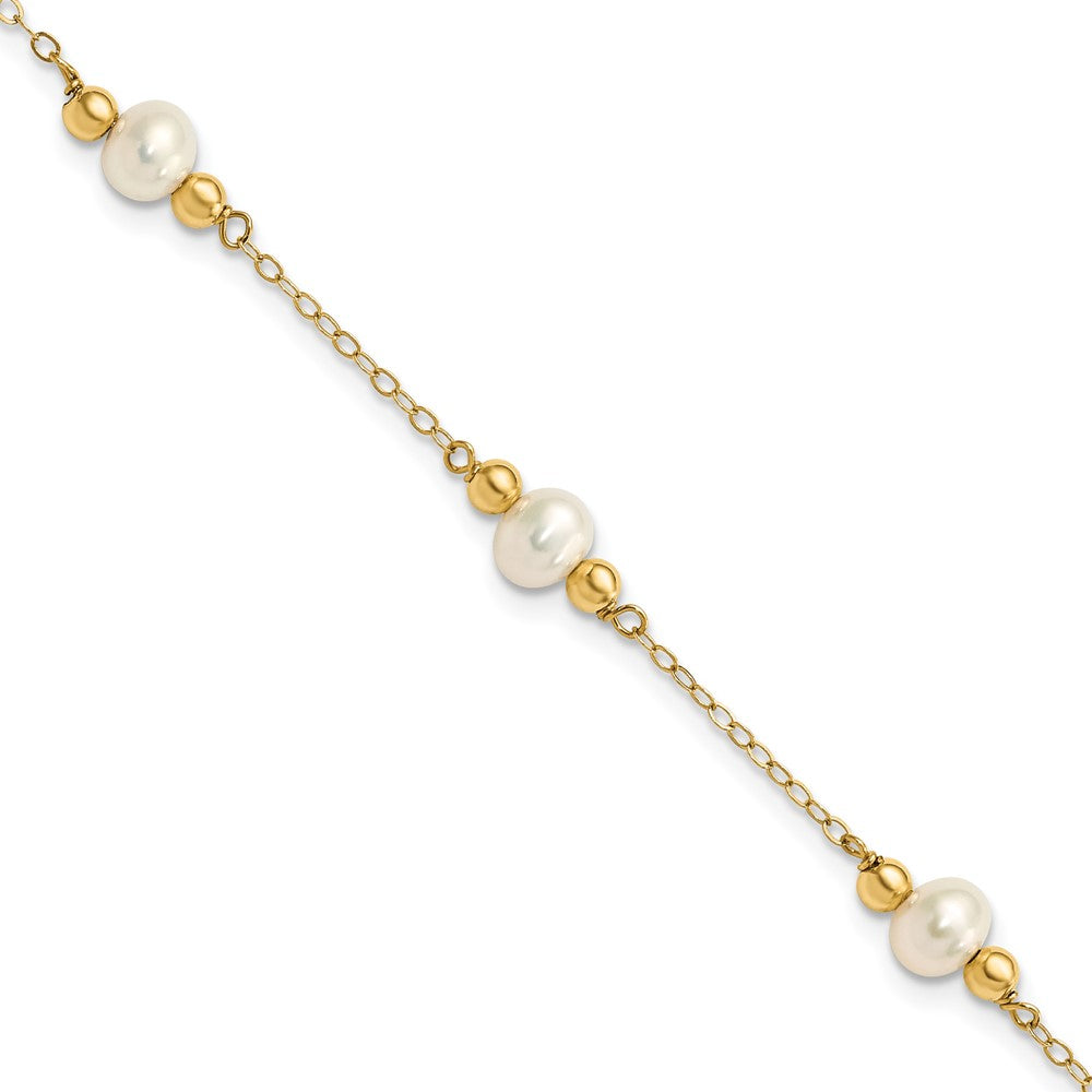 14K 5- White Near Round FW Cultured Pearl Bead 5-station Bracelet