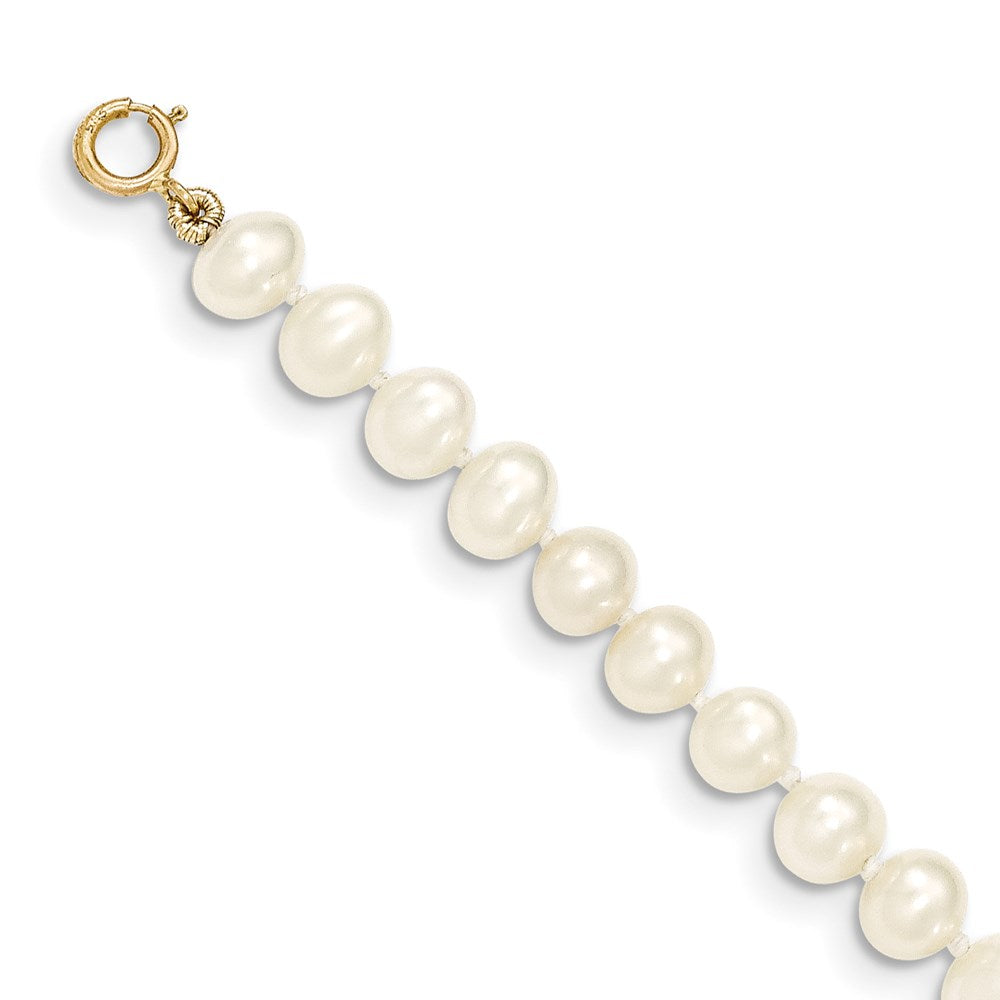 14k 5- White Near Round Freshwater Cultured Pearl Bracelet