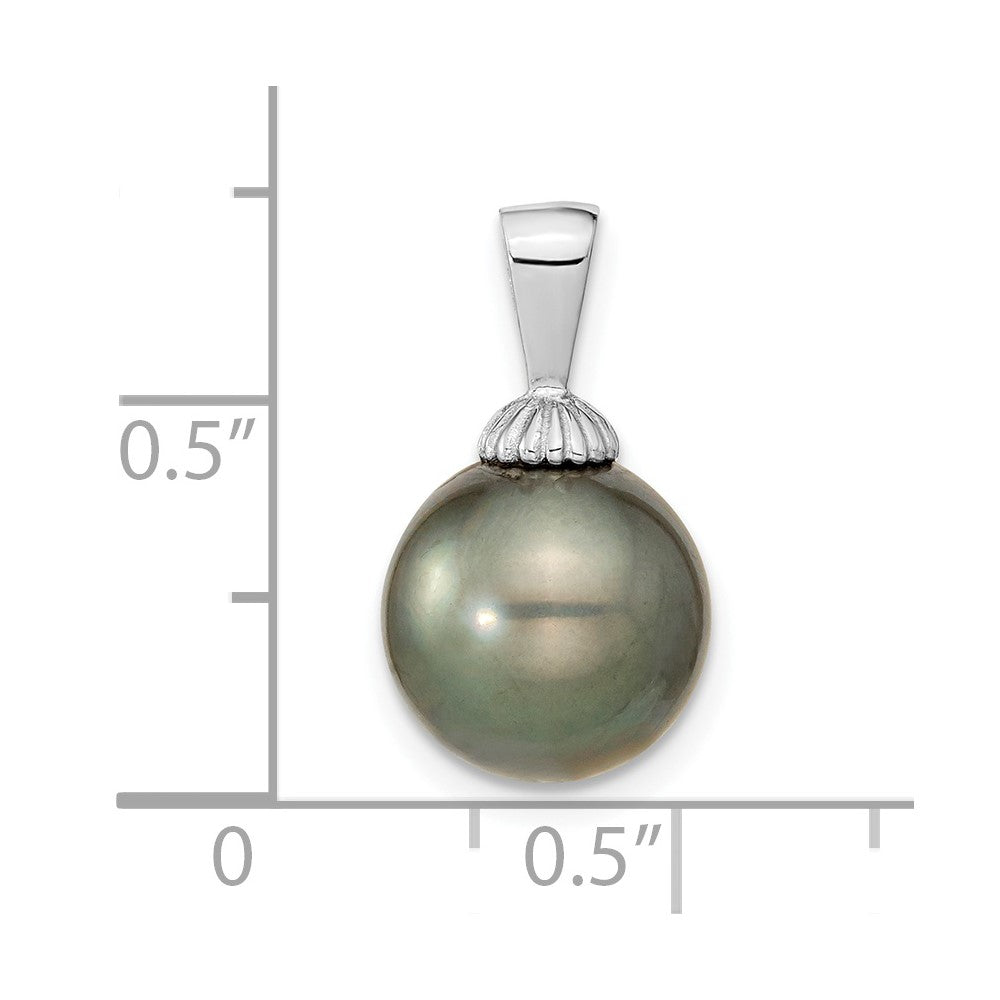 14k White Gold 10- Black Round Tahitian Saltwater Cultured Pearl Pendant