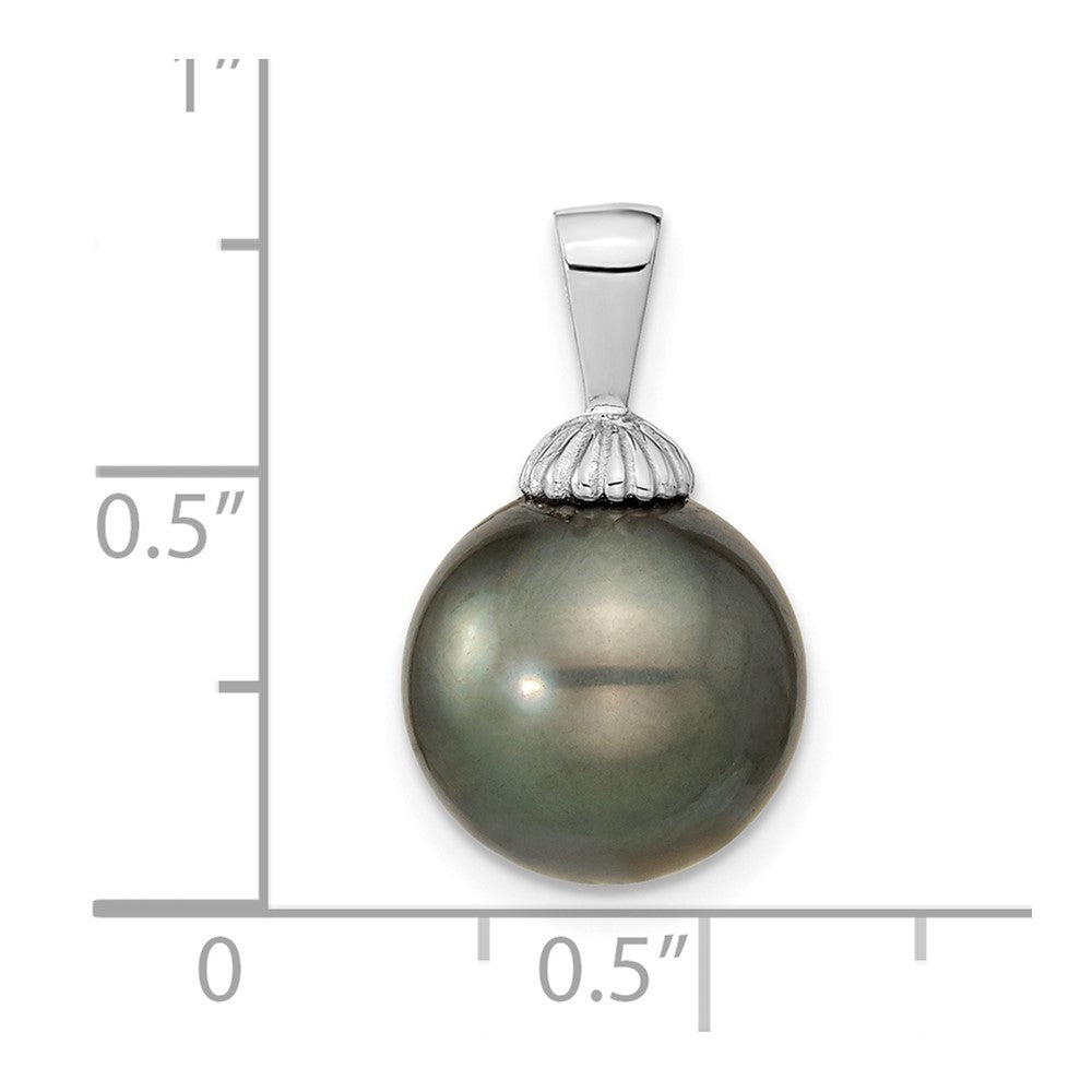 14k White Gold 11- Black Round Tahitian Saltwater Cultured Pearl Pendant