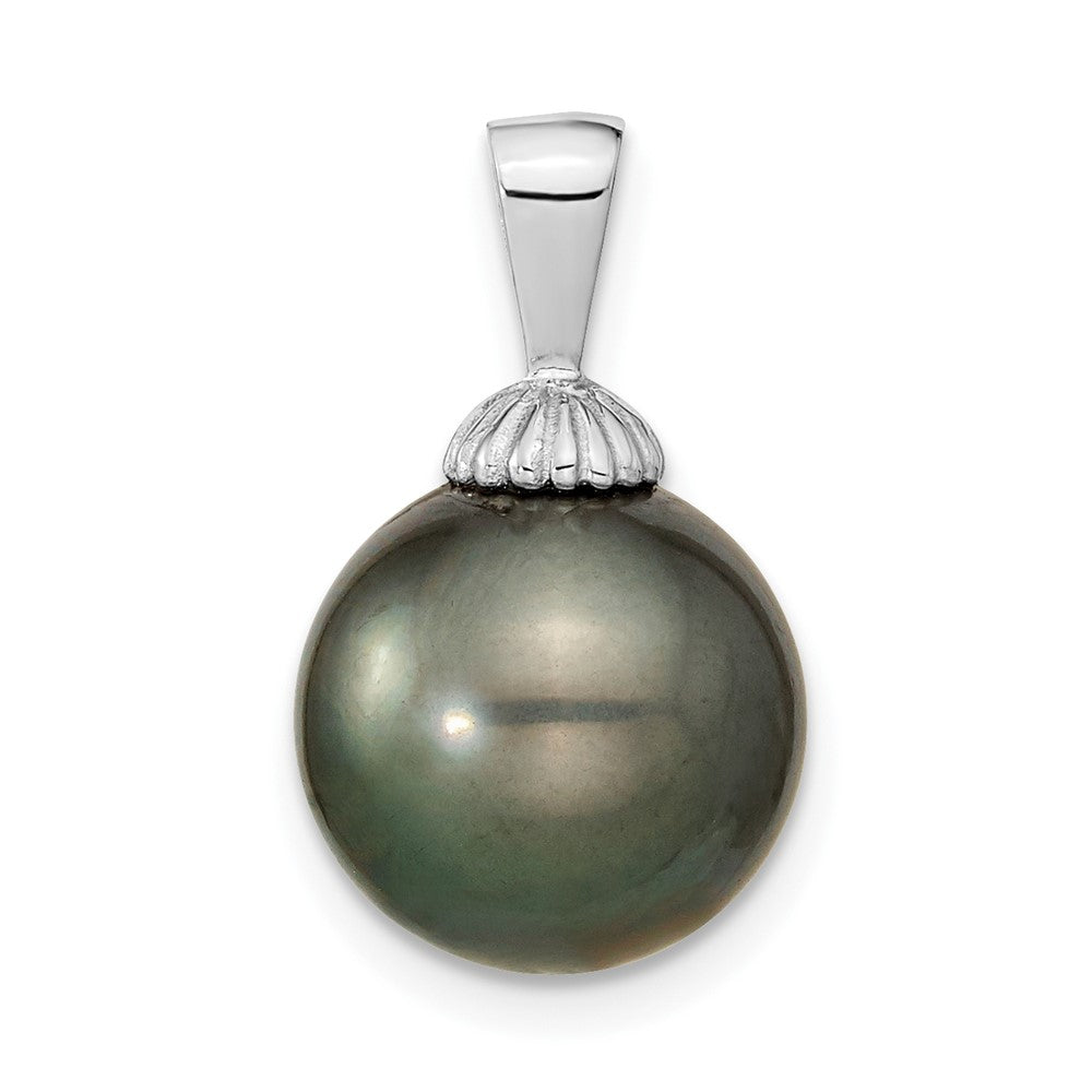 14k White Gold 11- Black Round Tahitian Saltwater Cultured Pearl Pendant