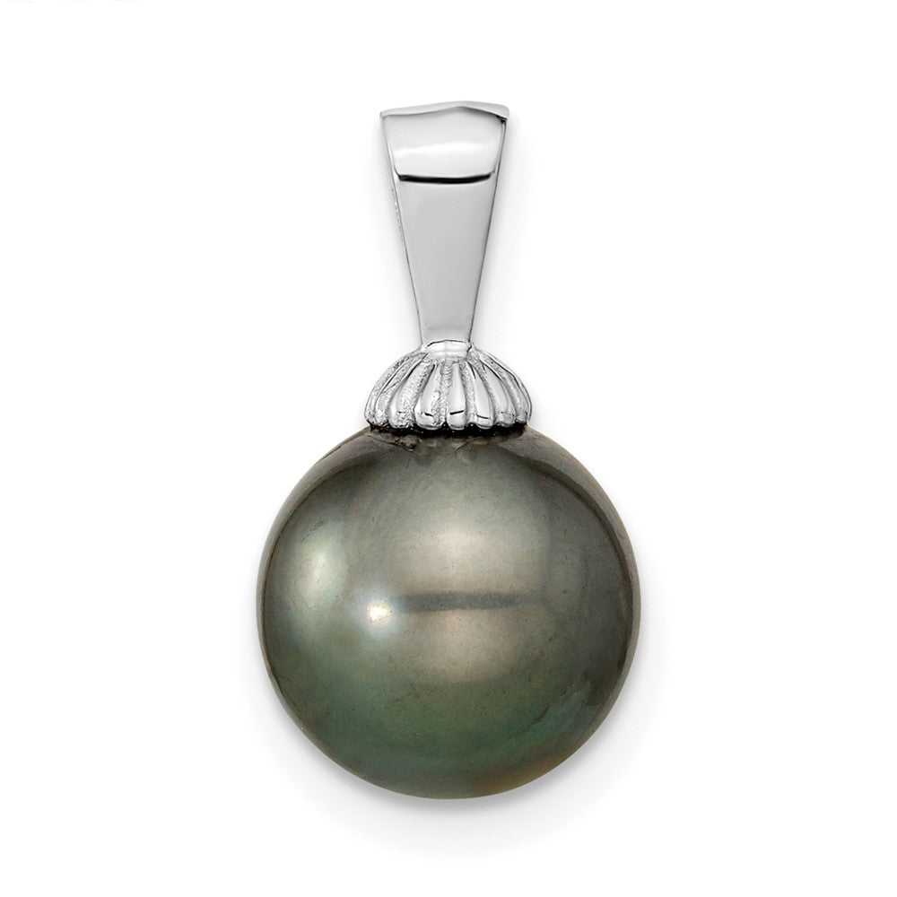 14k White Gold 9- Black Round Tahitian Saltwater Cultured Pearl Pendant