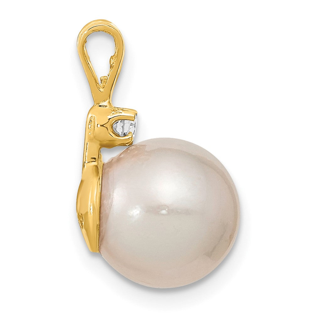 14k 9- White Round South Sea Saltwater Cultured Pearl and .05 Carat Diamond Pendant