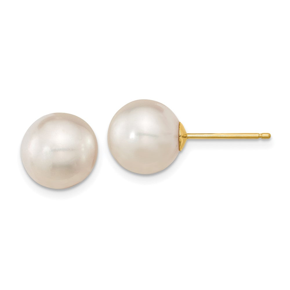 14k 10- White Round Saltwater Cultured South Sea Pearl Post Earrings