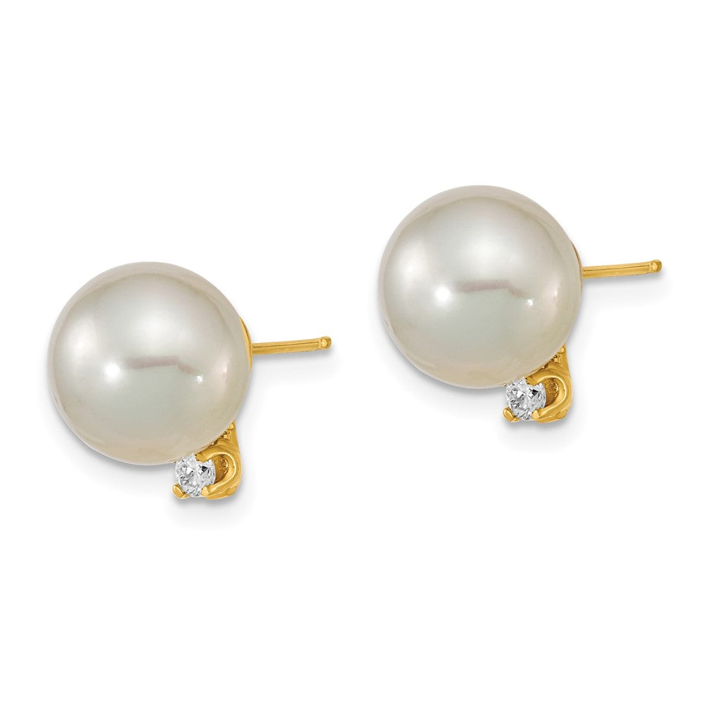 14k 9- White Saltwater Cultured South Sea Pearl .10ct Dia Earrings