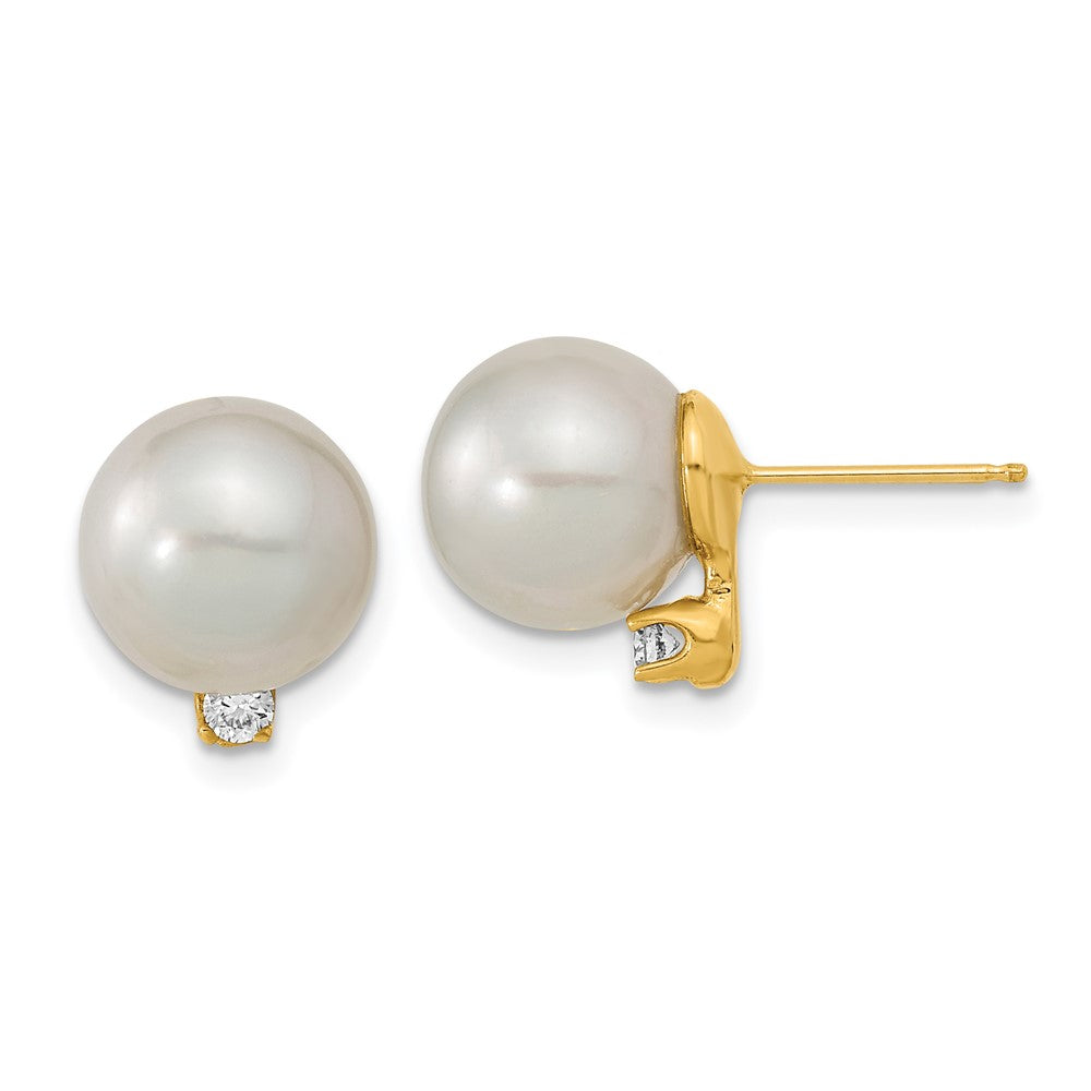 14k 9- White Saltwater Cultured South Sea Pearl .10ct Dia Earrings