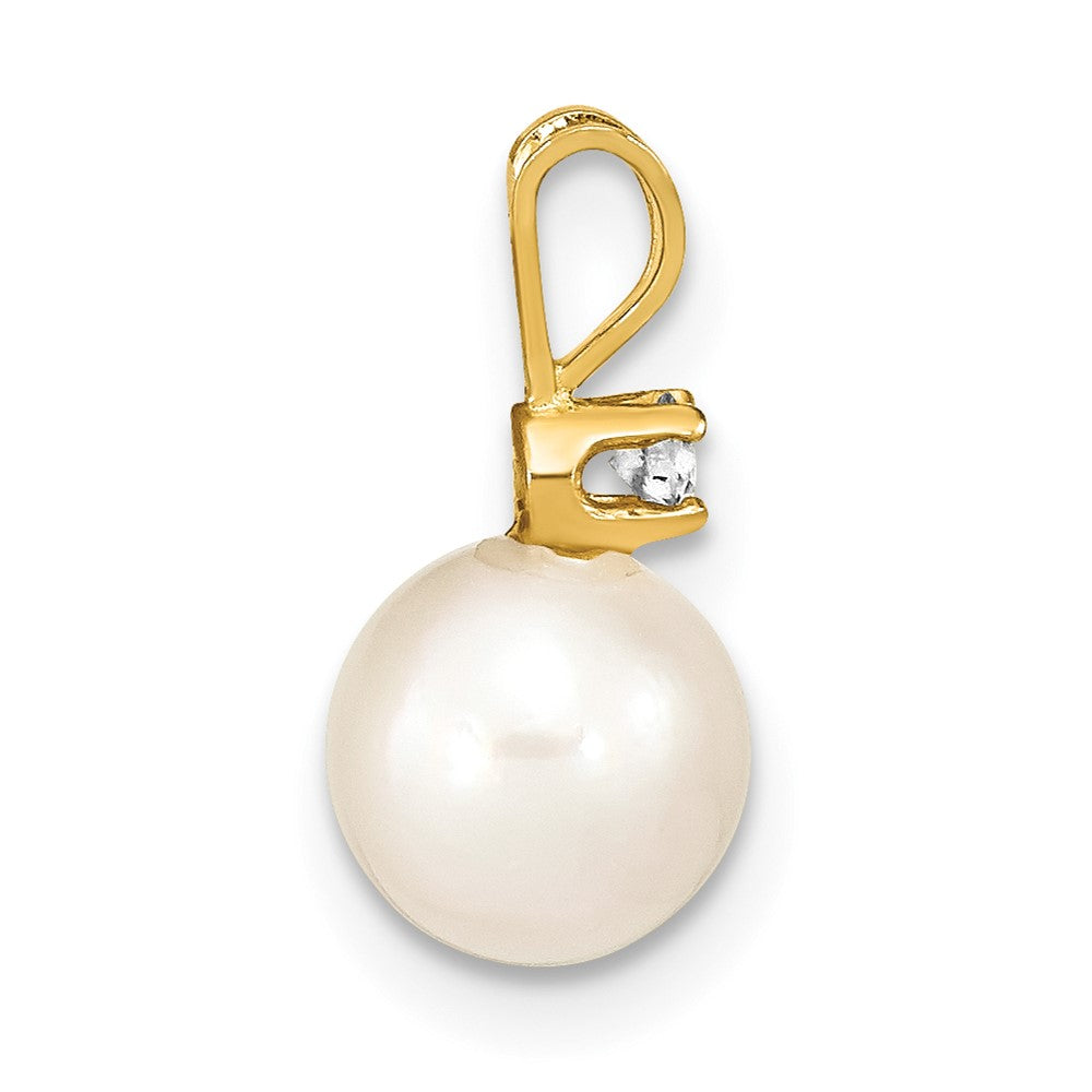 14k 7- White Round Akoya Saltwater Cultured Pearl and 1/20 Carat Diamond Pendant