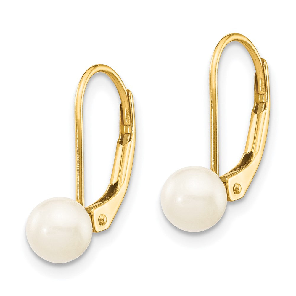 14k 5- White Round Akoya Saltwater Cultured Pearl Leverback Earrings