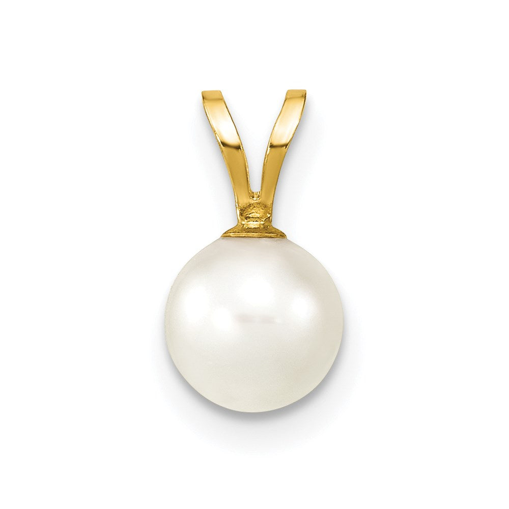 14k 6- White Round Akoya Saltwater Cultured Pearl Pendant