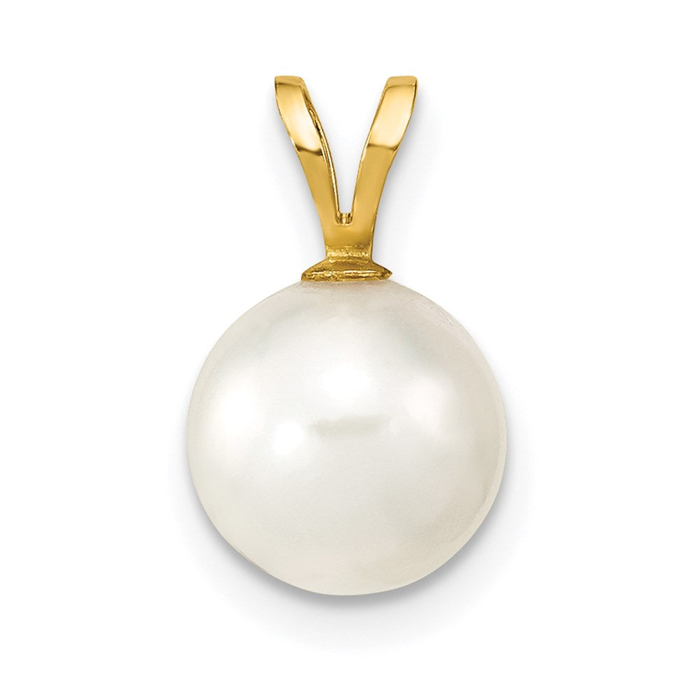 14k 8- White Round Akoya Saltwater Cultured Pearl Pendant