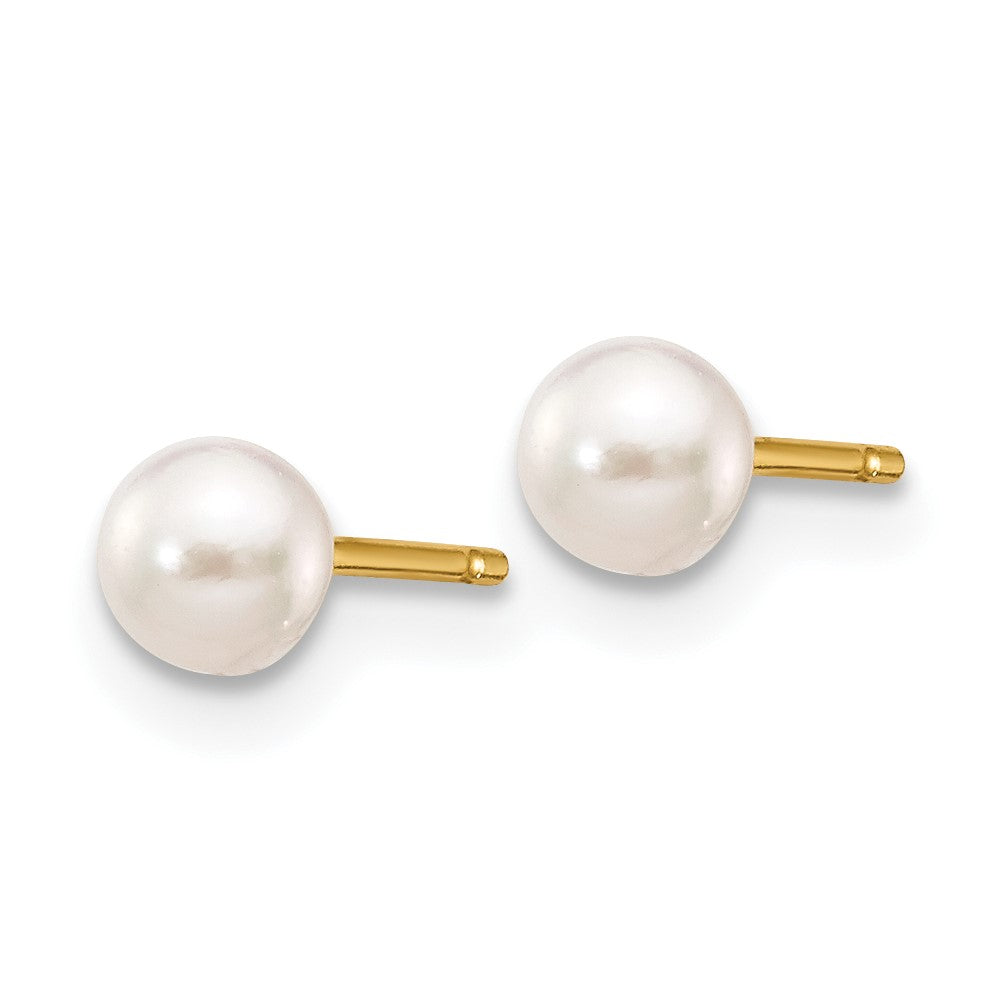 14k 3- White Round Akoya Saltwater Cultured Pearl Stud Post Earrings