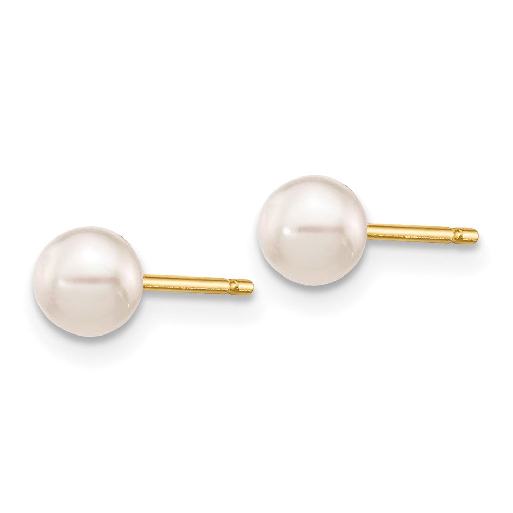 14k 4- White Round Akoya Saltwater Cultured Pearl Stud Post Earrings