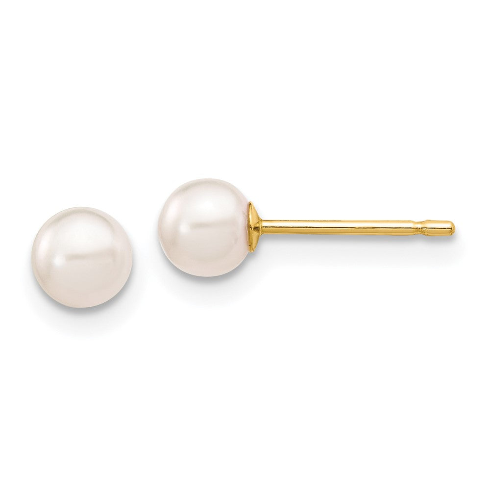 14k 4- White Round Akoya Saltwater Cultured Pearl Stud Post Earrings