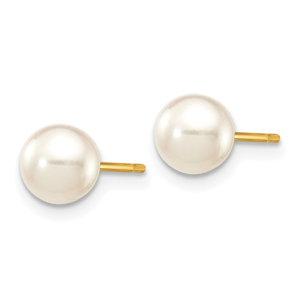 14k 5- White Round Akoya Saltwater Cultured Pearl Stud Post Earrings