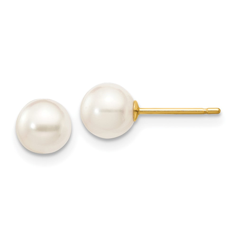 14k 5- White Round Akoya Saltwater Cultured Pearl Stud Post Earrings