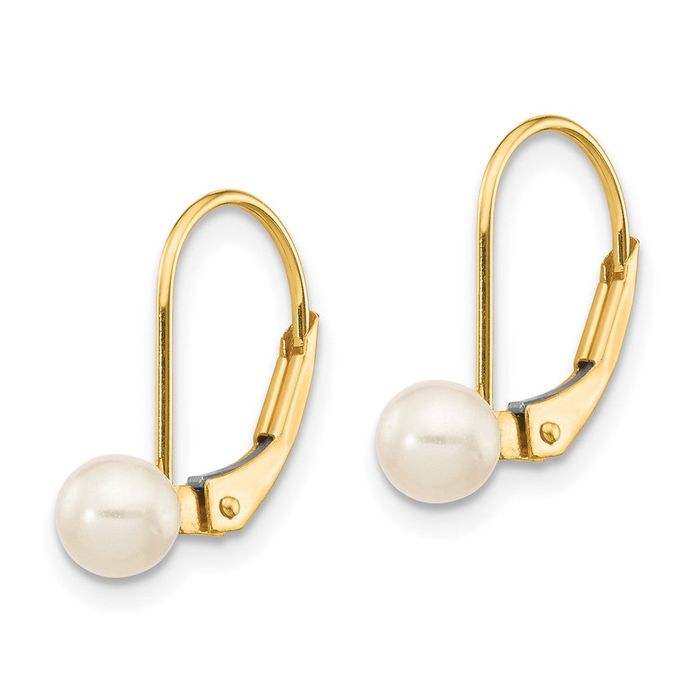 14k 4- White Round Freshwater Cultured Pearl Leverback Earrings