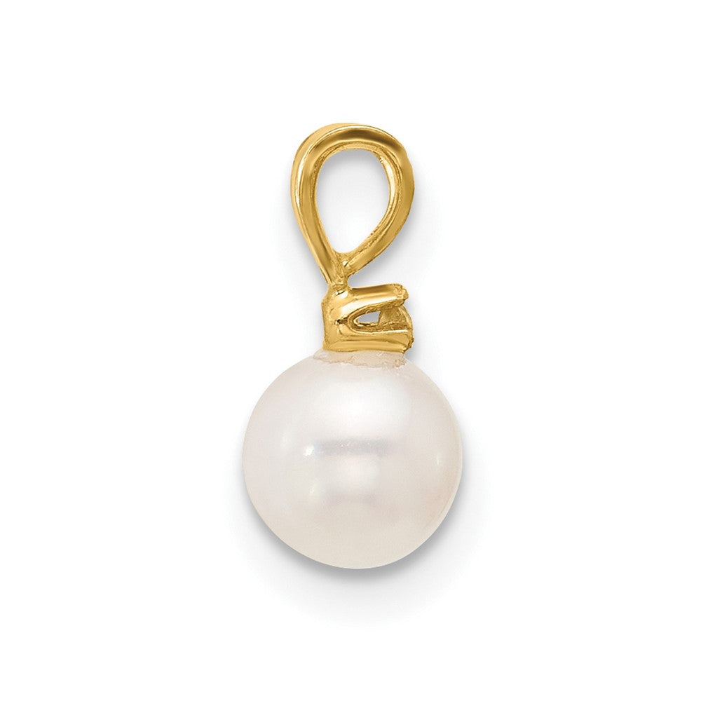 14k 5- White Round Freshwater Cultured Pearl and .01 Carat Diamond Pendant