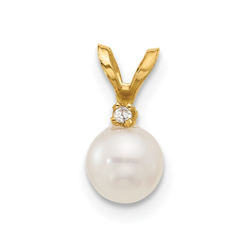 14k 5- White Round Freshwater Cultured Pearl and .01 Carat Diamond Pendant