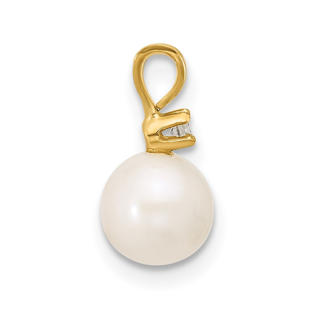 14k 6- White Round Freshwater Cultured Pearl and .03 Carat Diamond Pendant