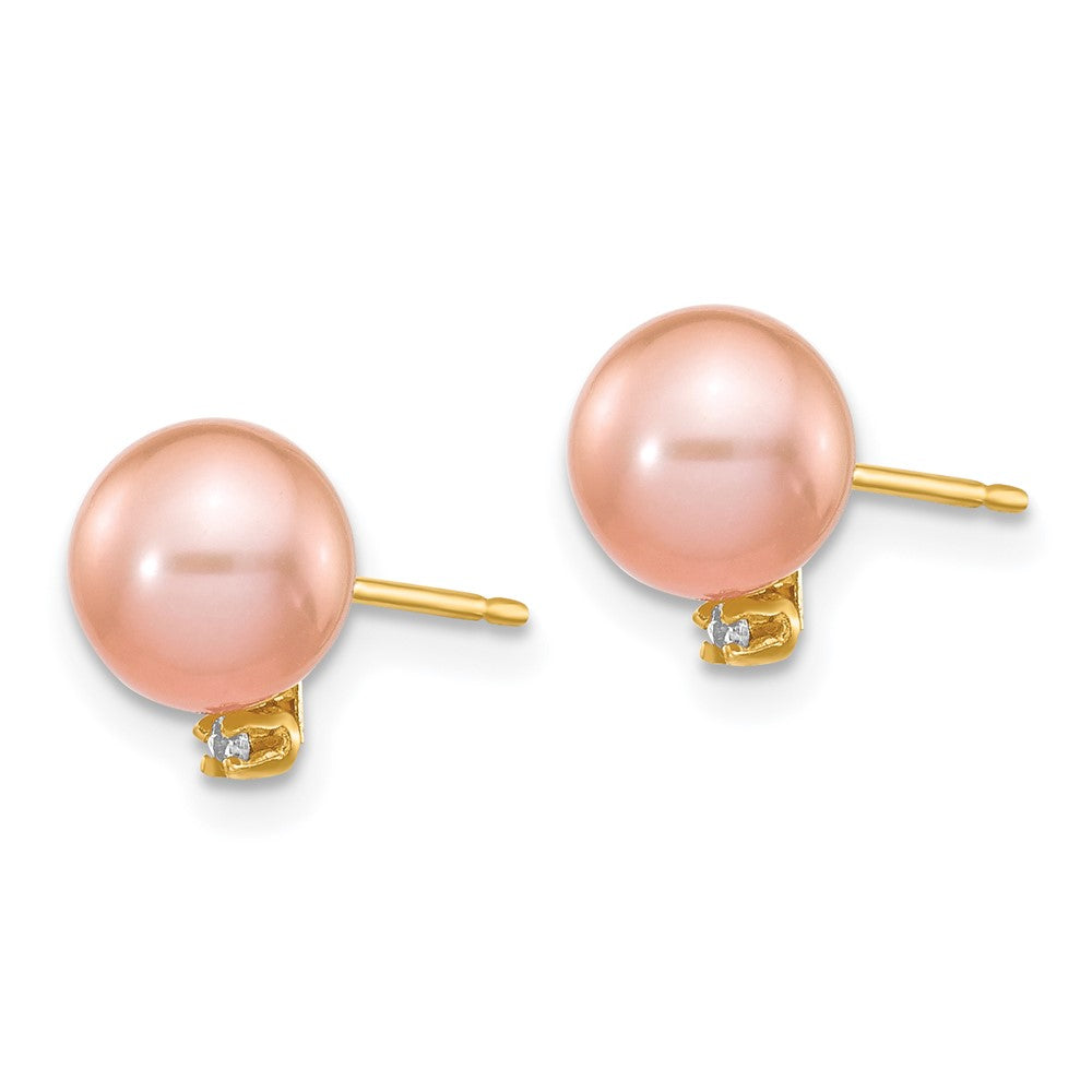 14k 5- Pink Round Freshwater Cultured Pearl and .02 Carat Diamond Post Earrings