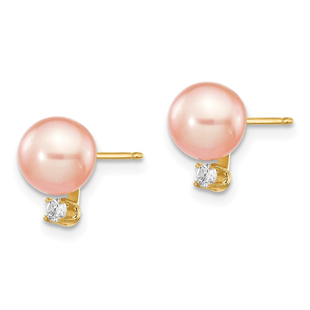 14k 6- Pink Round Freshwater Cultured Pearl and .06 Carat Diamond Post Earrings
