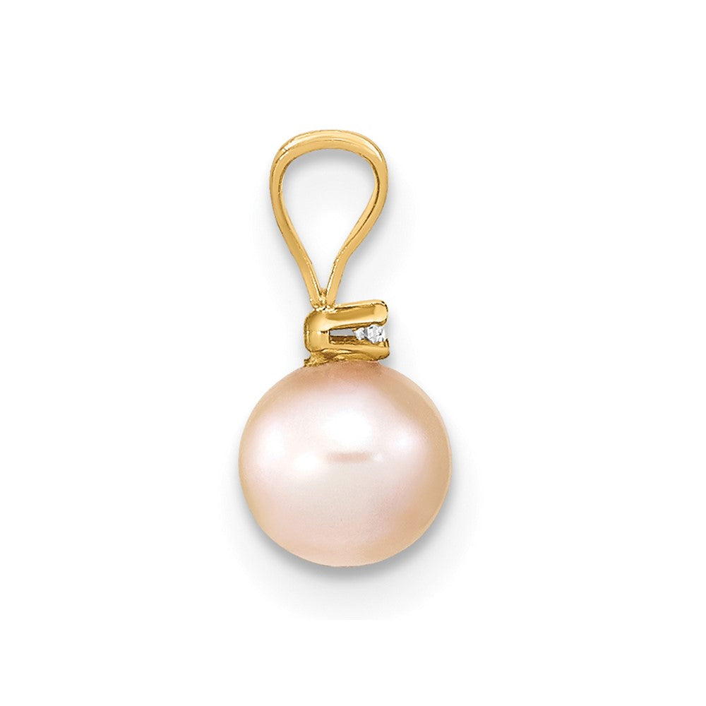 14k 5- Pink Round Freshwater Cultured Pearl and .01 Carat Diamond Pendant