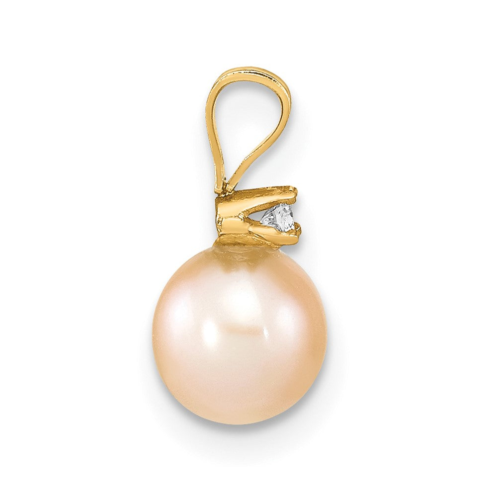 14k 6- Pink Round Freshwater Cultured Pearl and .03 Carat Diamond Pendant