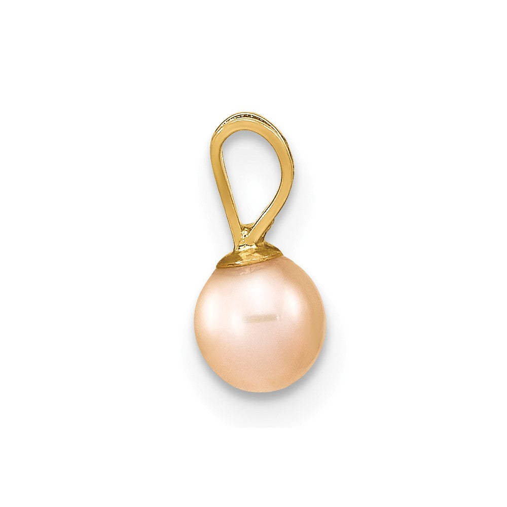 14k Gold 4- Pink Round Freshwater Cultured Pearl Pendant