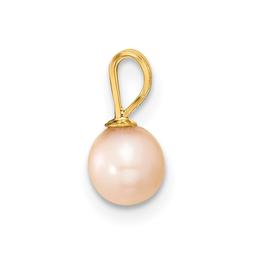 14k Gold 5- Pink Round Pink Freshwater Cultured Pearl Pendant