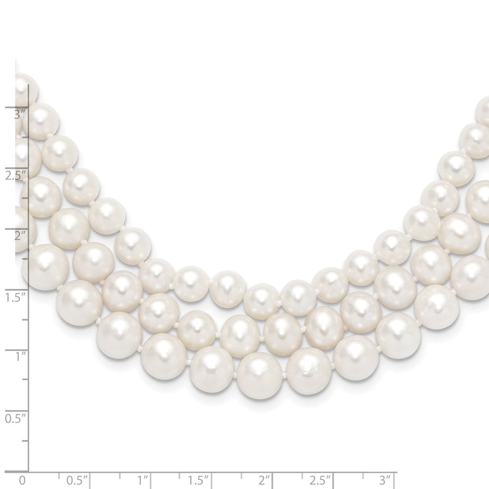 14k 8- White Near-Round Freshwater Cultured Pearl 3-Strand Necklace