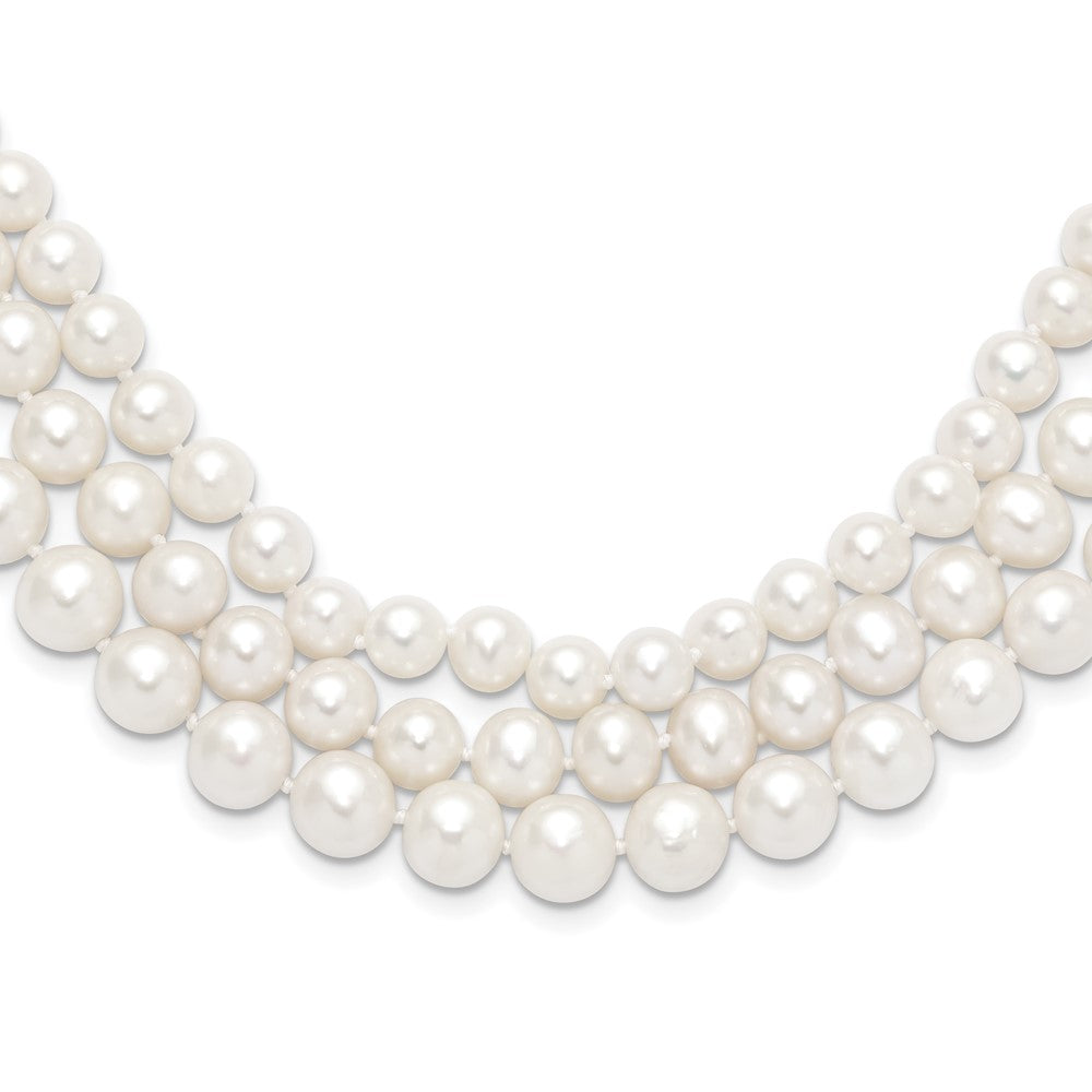 14k 8- White Near-Round Freshwater Cultured Pearl 3-Strand Necklace