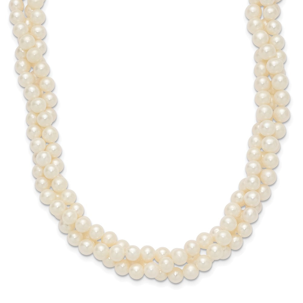 14k 6- White Near Round FW Cultured Pearl 3-Strand Necklace