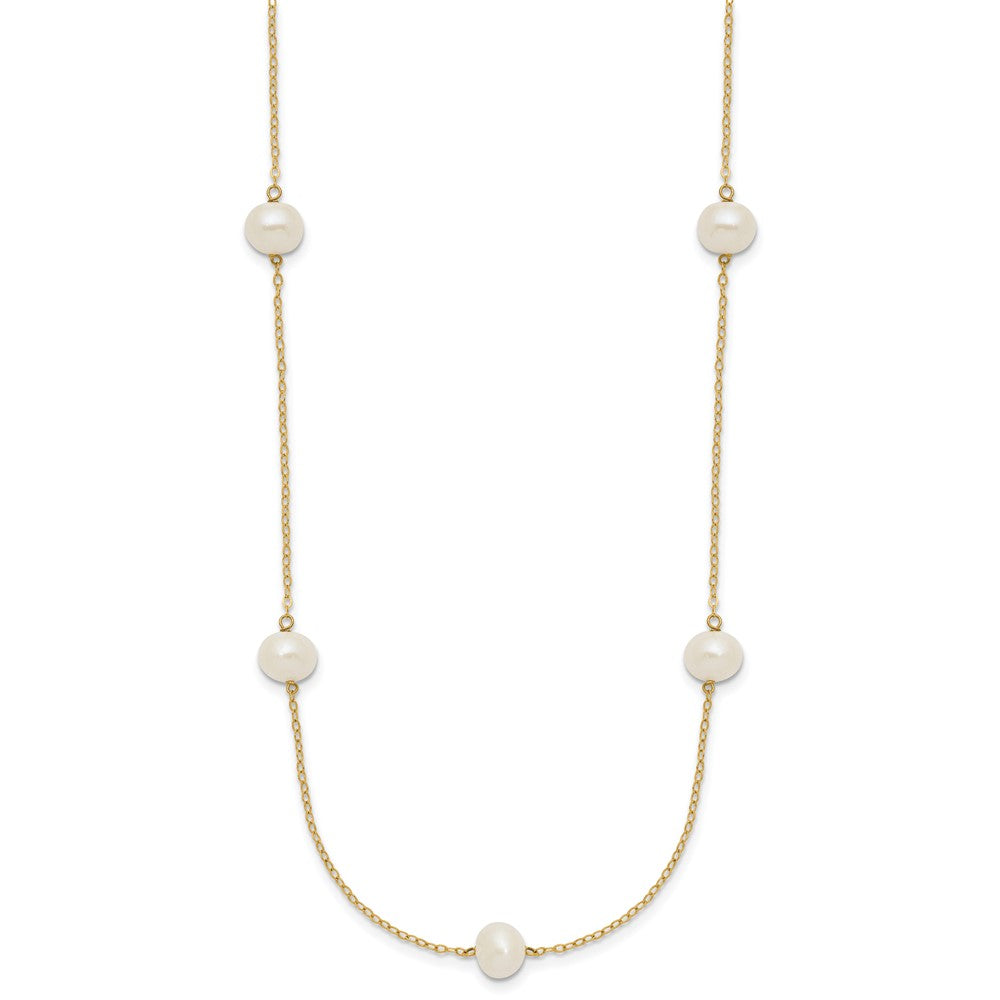 14K 7- White Near Round Freshwater Cultured Pearl 7-Station Necklace