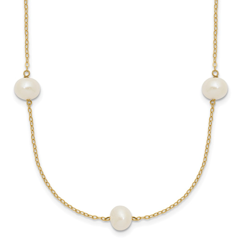 14K 7- White Near Round Freshwater Cultured Pearl 7-Station Necklace