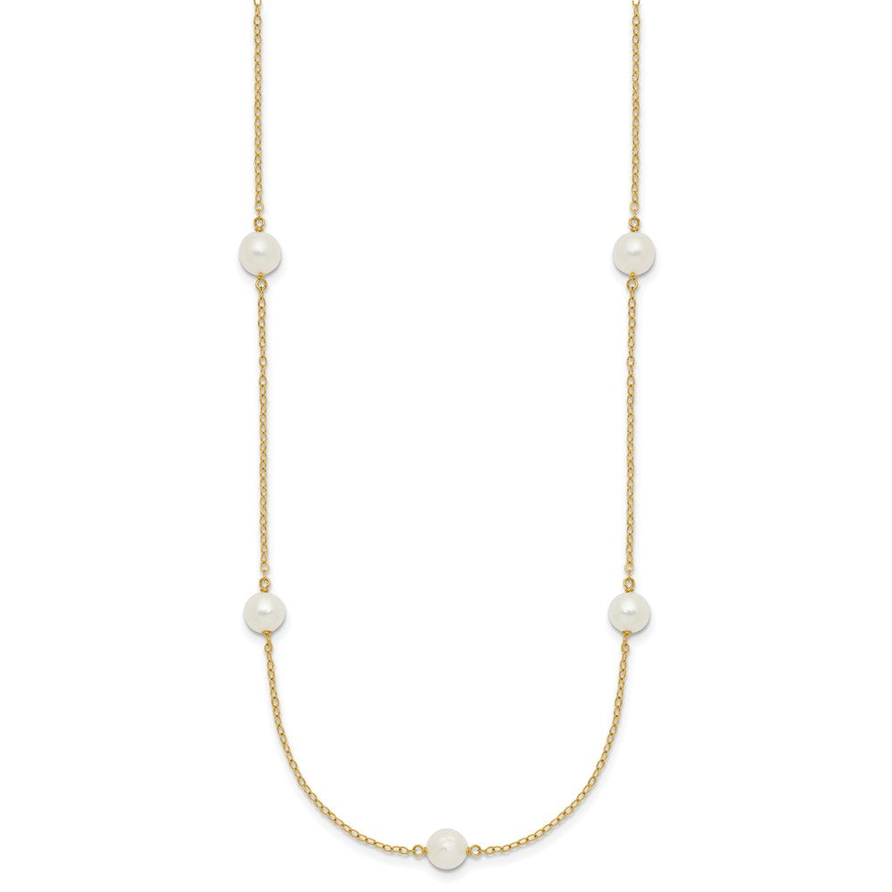 14K 5- White Near Round Freshwater Cultured Pearl 7-Station Necklace