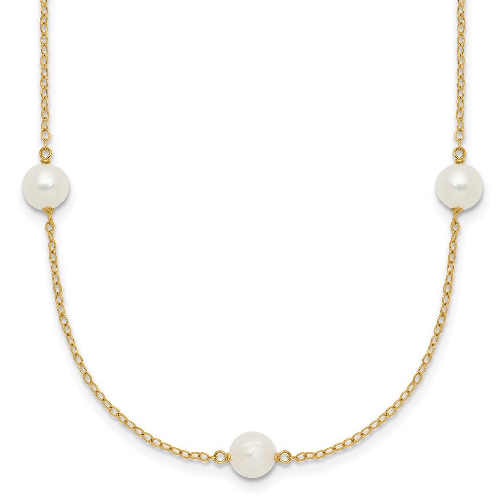 14K 5- White Near Round Freshwater Cultured Pearl 7-Station Necklace