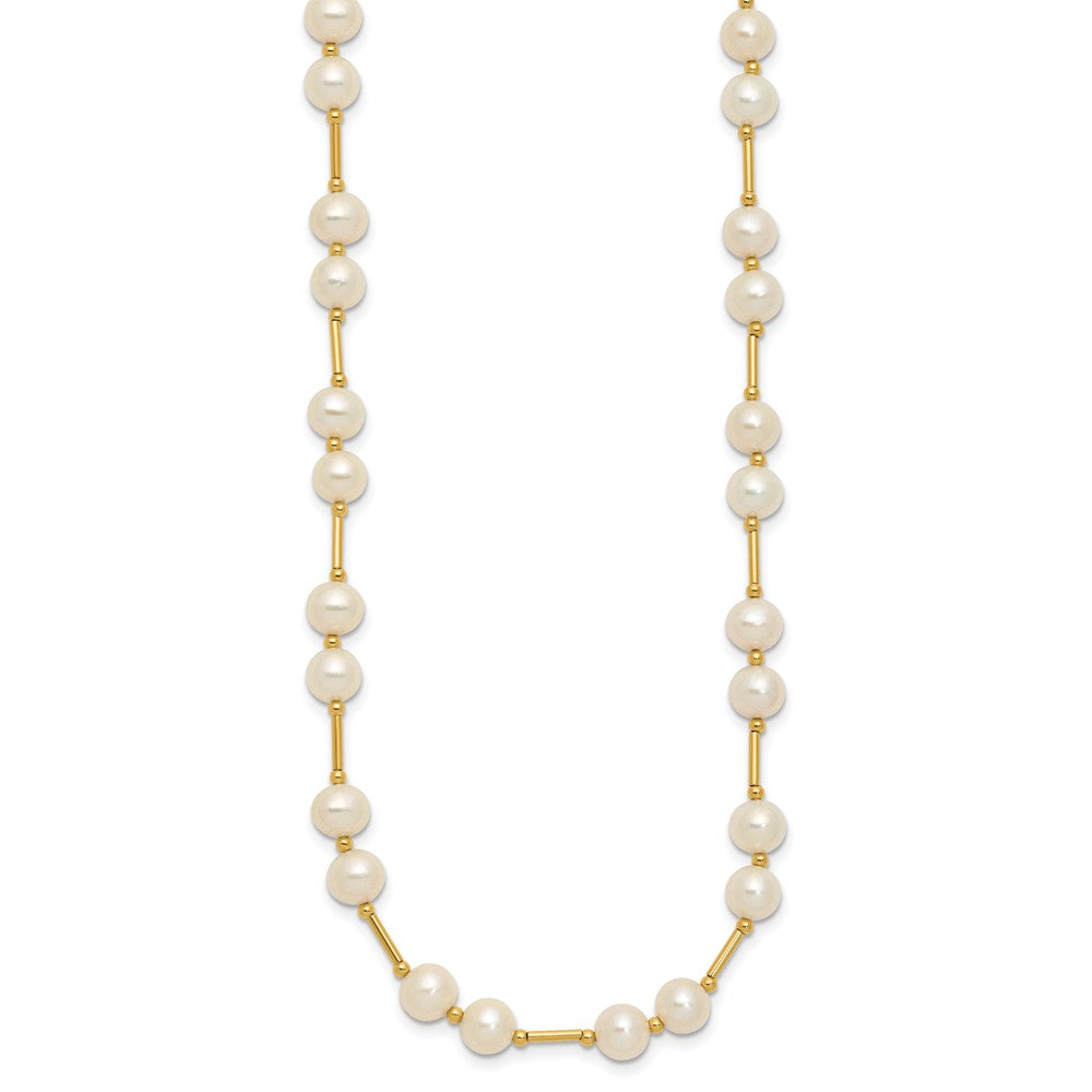 14K 6- White Near Round Freshwater Cultured Pearl Bead Necklace